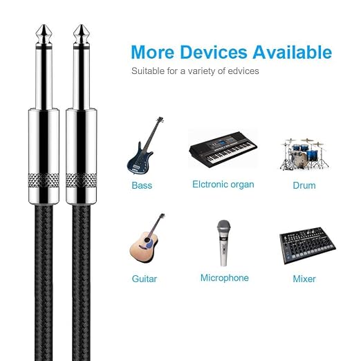 New Bee Guitar Cable 20 ft Electric Instrument Cable Bass AMP Cord 1/4 Straight to Straight for Electric Guitar, Bass Guitar, Electric Mandolin, Pro Audio (Straight Angle)