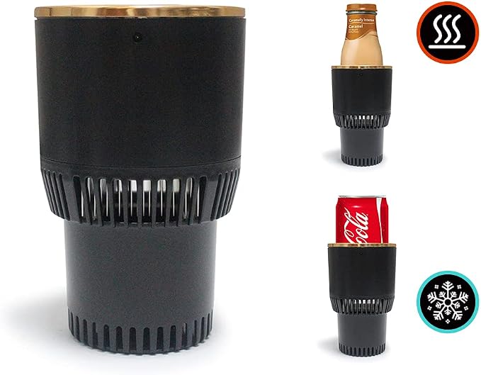 Auto Car Cup Holder Heating Cooling Drinks Smart Cooler Warmer Heater for Coffee Beverage Milk (Black with Gold)