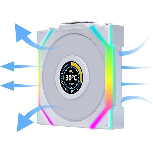 Lian Li UNI Fan SL LCD Wireless (Reverse Blade) 120mm ARGB Fan - Single Pack - 1.6" LCD - 2.4 GHz Wireless Signal for RGB & Control - Controller NOT Included & Required - White(12RSLLCD1W1W)