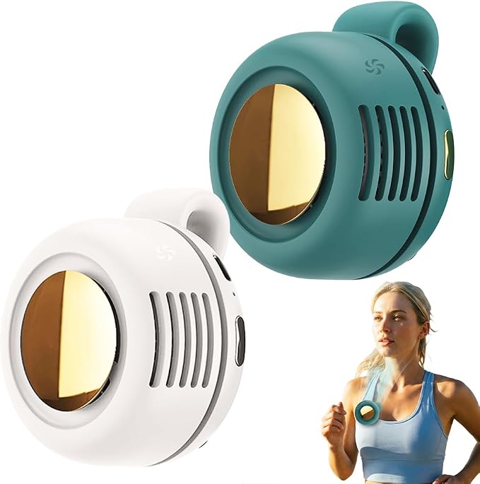 Portable Silent Clip On Bladeless Fan, Rechargeable Wearable Fan, Mini Fan with Clip for Shirt & Waist, Adjustable 3-Speed Portable Waist Neck Fan Hands-Free for Outdoor Travel Office (Green+White)