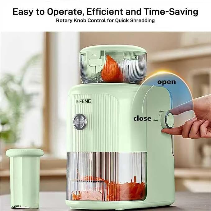 SIFENE Electric Cheese Grater & Vegetable Slicer, 5.6" Ultra-Wide Feed Chute Food Processor for No Pre-Cutting, 4 Stainless Steel Blades for Slicing & Shredding, 1.8L Capacity, Green