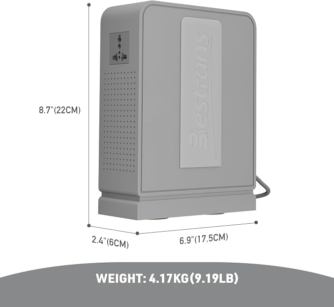 1000W Step Up Transformer 110v to 220v Converter, Heavy Duty Voltage Converter 110v-120v to 220v-240v with Dual Outlets, Overload Protection & Ultra-Quiet for Home Appliances, Light Grey