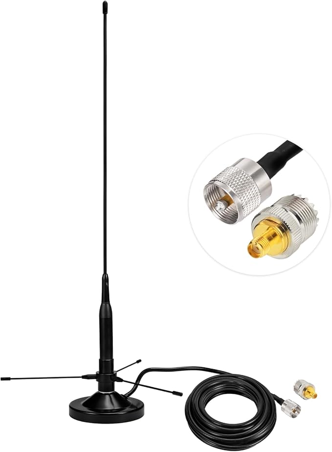Bingfu Vehicle Mobile Ham Radio Antenna with Ground Planes Dual Band VHF UHF 136-174MHz 400-470MHz Magnetic Base Mount Soft Whip Antenna PL259 Male Connector for Car Marine Amateur Radio
