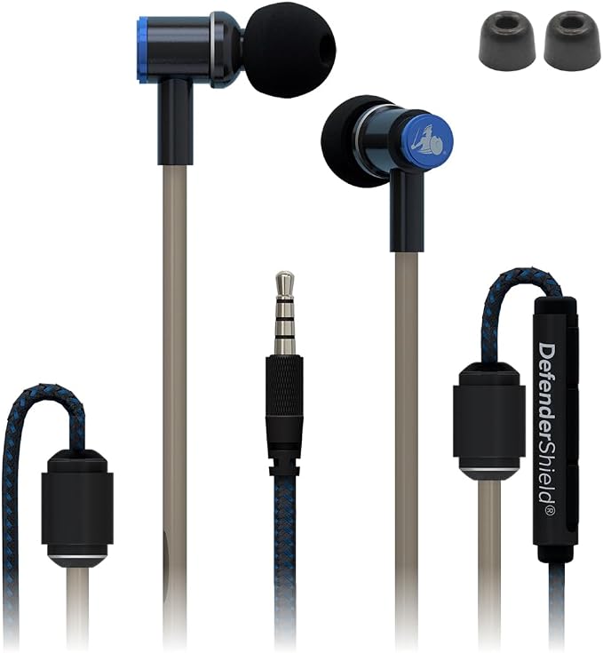 DefenderShield EMF Radiation-Free Earbuds Air Tube Stereo Headphones with Memory Foam Ear Tips – Universal Acoustic Headphones with Mic & Audio Controls - Secure Fit Wired Earbuds with 3.5mm Audio