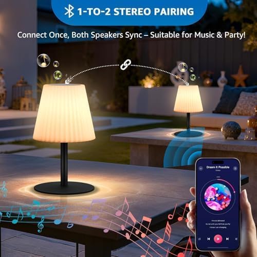 Shower Lamp with Speaker IP44 Waterproof, Rechargeable Cordless Table Lamp RGB Color with Remote, LED Battery Operated Lights for Inside/Outdoor Bathroom Night Light Patio