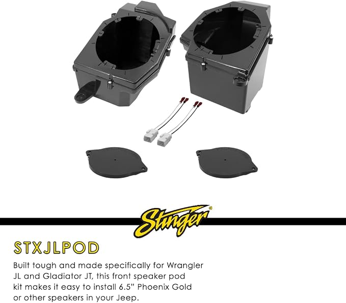 STINGER Jeep Wrangler JL (2018-23) & Gladiator JT (2020-23) Front 6.5" Speaker Pod Kit with Tweeter Adapters, Fits Most Coaxial & Component Car Audio Speakers, Easy Plug & Play Installation