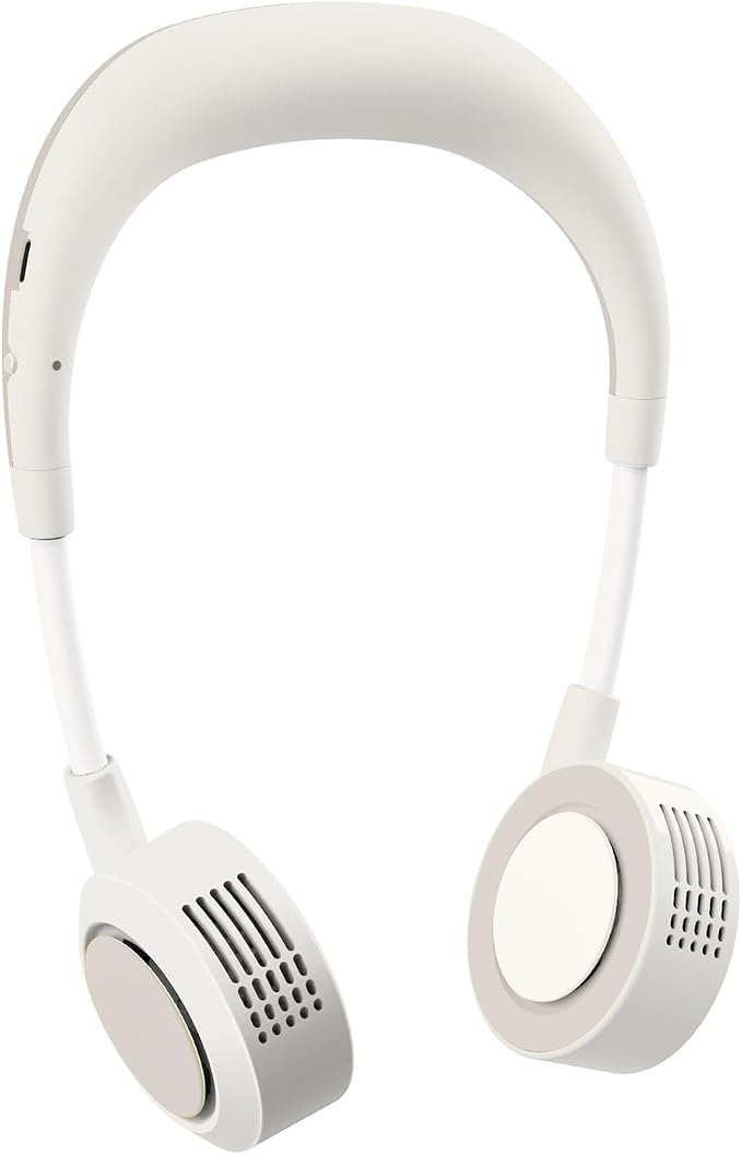 Portable Neck Fan - Hands Free Personal Face Fan, 5 Speeds Rechargeable Wearable Cooling Fan, Flexible Foldable Small Thin Quiet Neck Cooler for Travel, Work, Hot Flashes (White)