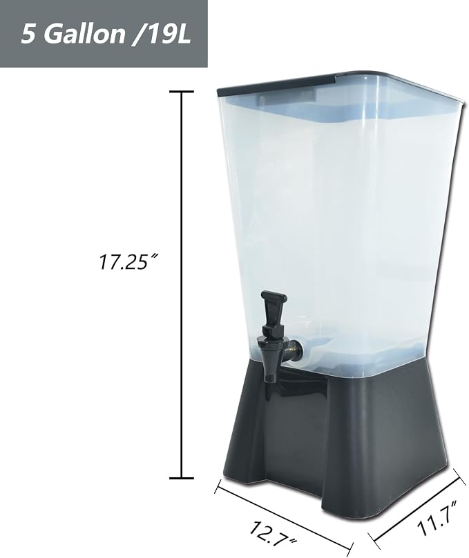 CLIVIA 5 Gallon Drink Beverage Dispenser, Commercial Juice Dispenser For Parties 19L Water Dispenser With Spigot Black Base for Tea, Wine