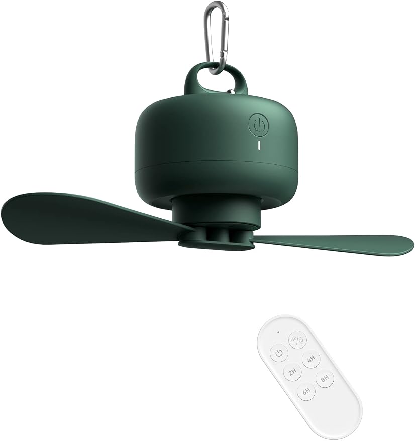 JISULIFE Camping Fan 8000mAh Battery Operated, Portable Tent Rechargeable with Remote Control, Detachable Fan-Blades, Hanging Hook, Timer, 4 Speeds for Outdoor Dorm-Green