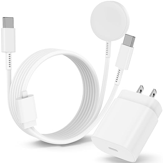 25W Charger USB C for Samsung Watch Charger,2 in1 USB C Magnetic Fast Charging Cable 6FT for Galaxy Watch 8/8 Classic/7/Ultra/6/6 Classic/5 Pro/5/4/3/Active2/FE & Galaxy S25/S24/S23/S22/21/20-White