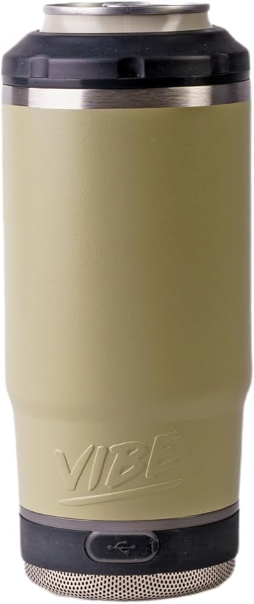 Vibe 4 In 1 Bluetooth Speaker Cup, Insulated Can and Bottle Holder for Hot or Cold Drinks, Double Wall Stainless Steel Drinkware, Fits 12 oz Cans or 14 oz Liquid, Sandstone