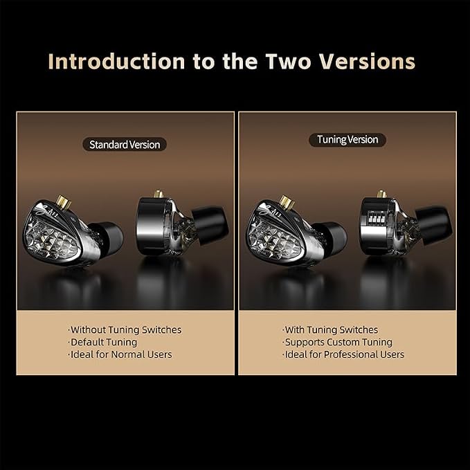 KZ ZA12 in Ear Monitor, 2DD+4BA Hybrid Wired Earbuds, KZ in Ear Monitor with 4-Level Tuning Switch Gaming Earbuds,Silver-Plated IEM Cable for Audiophile (No Microphone, Matte Black Tunable Version)