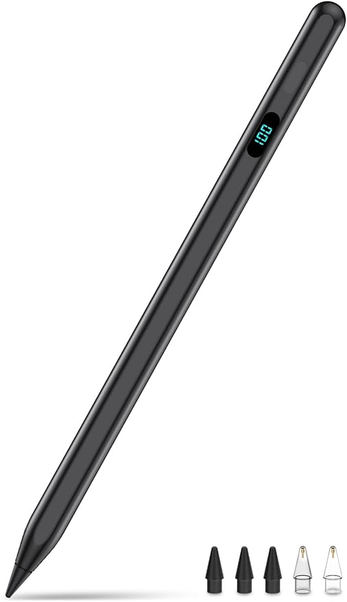 Pencil for iPad with Magnetic&5 Extra Tips,USB-C Faster Charge,Stylus Pen Compatible with iPad 6-11th/A16,Air M4/M3/M2/3-5th,Pro M4&M5/11/12.9/13inch,Mini 5th-7th/A17Pro (Black)
