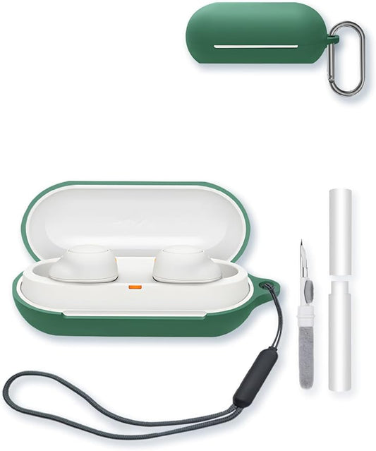 Case for Sony WF-C500 Truly Wireless Noise Canceling Earbud Headphones,Soft Protective,BOVUGAC Silicone Case Cover with Keychain & Cleaning Kit & Lanyard for WF-C500 Earbuds-Green