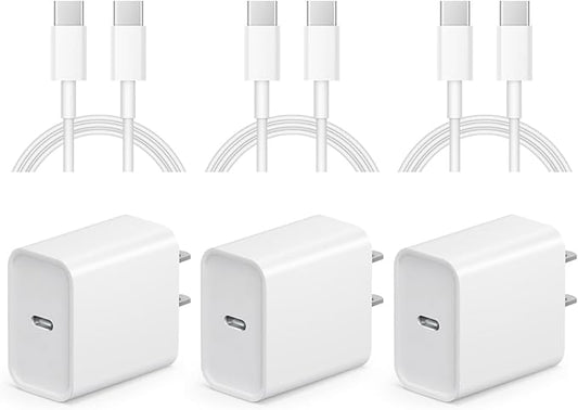 iPhone 17 16 15 Charger Fast Charging - 3 Pack 20W USB C Charger Block with 10FT Type C Cable Compatible with iPhone 17/17 Pro/17 Pro Max/Air/16/16e/15, iPad Pro, Air M3/M2/5/4, 11th/10th（White）
