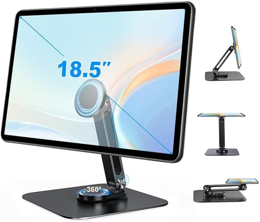 Adjustable Magnetic Stand Holder for 10-18.5 Inch Small Portable Monitor Tablet, Aluminum Alloy Foldable Arm Swivel Desk POS Stand Mount for iPad Air Mini Pro 12.9 13, Samsung Galaxy Tabs