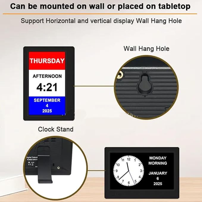 Large Display Digital Day Clock for Elderly - Alzheimer's & Dementia Clock, Multiple Alarms- Medication, Doctor, Easy Read, Auto Dimming, Memory Loss Aid, Multi-Language New 2025 (Black)