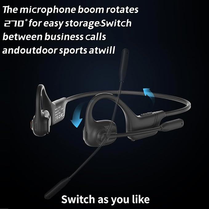 AYI Open Ear Air Conduction Bluetooth Headphone Dual Mic Rotatable Boom Mic Active Noise Cancellation IPX5 Waterproof Bluetooth 5.4 Pain-Free Design for Sports Work Outdoor Activities-DG White