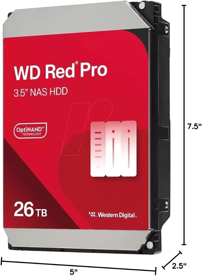 Western Digital 26TB WD Red Pro NAS Internal Hard Drive HDD - 7200 RPM, SATA 6 Gb/s, CMR, 512 MB Cache, 3.5" - WD260KFGX