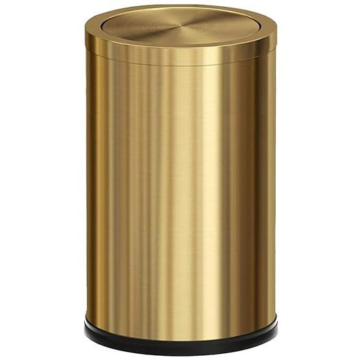 18L/4.7GAL Gold Bathroom Trash Can with Lid,Brass Garbage Can with Flipping Lid,Brushed Stainless Steel for Bedroom,Living Room,Office,Guest Room (4.7gal-Gold)