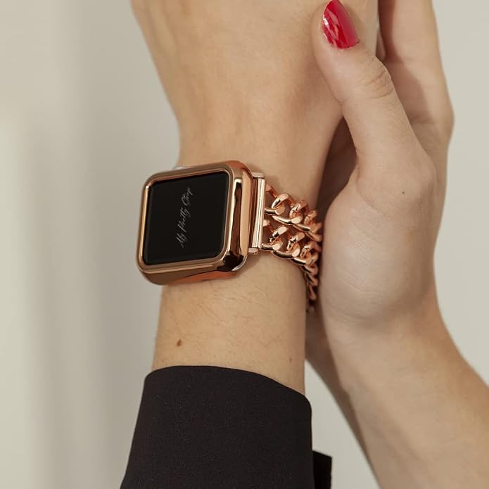 My Pretty Strap - Compatible Apple Watch Band Strap, Stainless Steel Fashion iWatch Replacement Strap- Easy Resizing, No Tool Needed, Fits Most Wrists- Compatible with Series 1-11, SE and Ultra