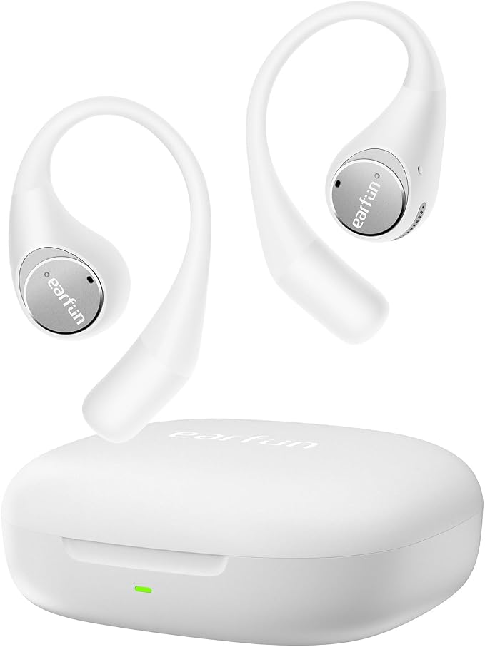 EarFun OpenJump Open Ear Headphones, Wireless Earbuds with Ergonomic Earhook, Hi-Res Sound, LDAC, 4 Mics ENC Call, 42H Playtime, Multipoint Connection, IPX7 Waterproof, Snug Fit for Workout, White
