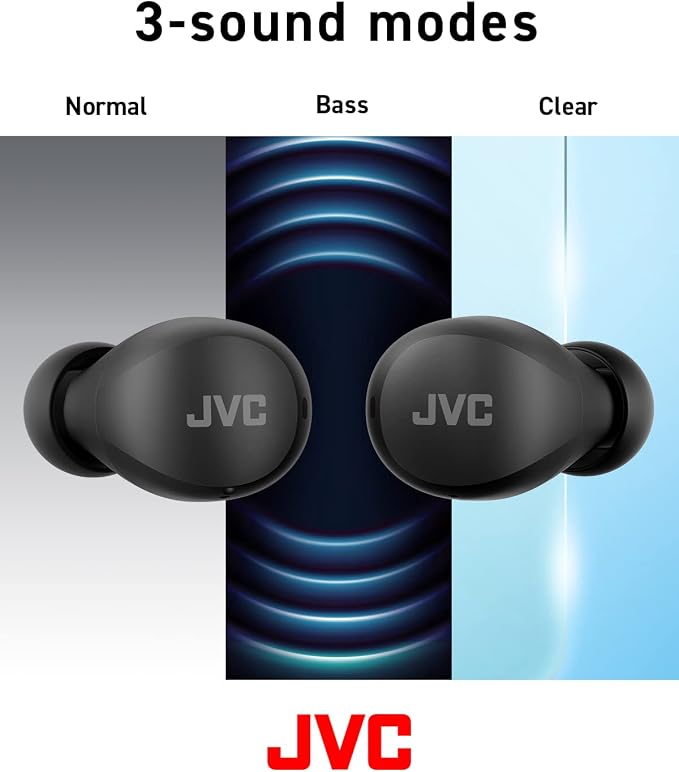 JVC Compact and Lightweight Gumy Mini True Wireless Earbuds Headphones, Long Battery Life (up to 23 Hours), Sound with Neodymium Magnet Driver, Water Resistance (IPX4) - HAA6TB (Black)
