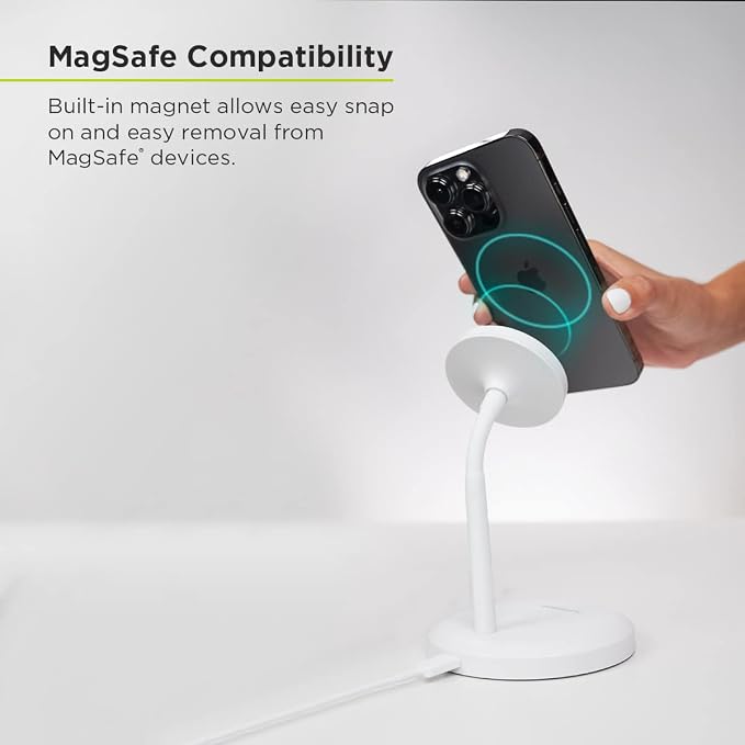 PureGear Duo Magnetic 2-in-1 Wireless Charging Stand, Qi2 Certified 20W 2-in-1 Charging Station, Desk Accessory, Fast Wireless Charging, for iPhone 17/16/15/14/13/12, AirPods, White