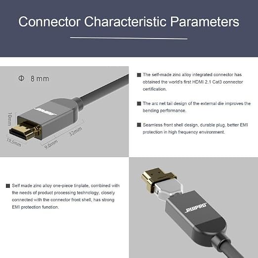 RUIPRO 8K HDMI Ultra High Speed Certified Cable 16 Feet 48Gbps 8K60Hz 4K120Hz Dynamic HDR eARC HDCP2.2/2.3 for RTX4080/4090/3080/3090, Xbox S/X, PS5/4, AVR, Projector, LG/Samsung/Sony TV