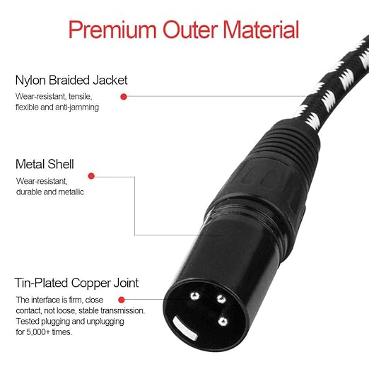 XLR Cables Short, Mic Cord 1ft 6 Pack, Braided Balanced Microphone Cable Male to Female 3 Pin Connector for Microphones, Mixer, XLR Speaker Systems