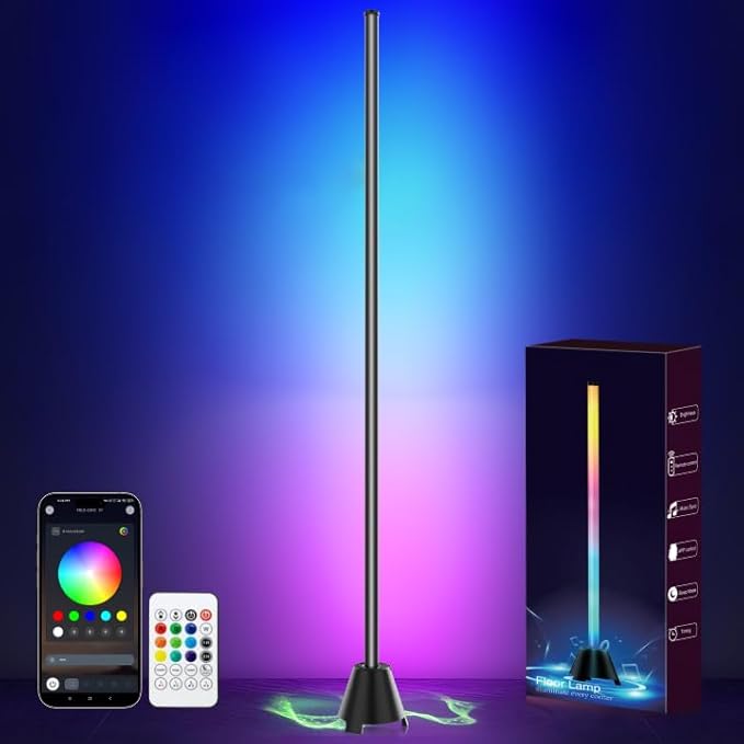 Ledagic Led Corner Floor Lamp with Speaker, USB Powered Led Lamp App & Remote Control, Color Changing Music Sync IC+RGB, Timer, Music Mode Standing Lamps for Living Room Lamp Bedroom Gaming, 1 Pack