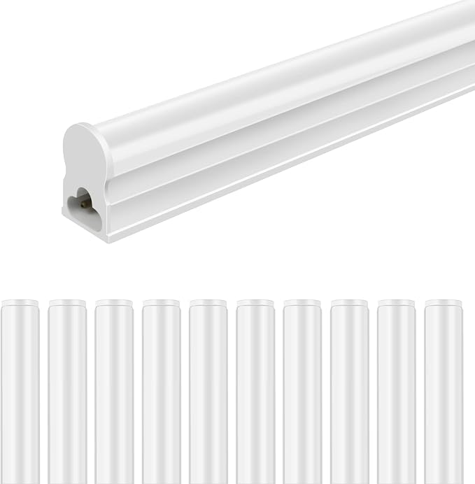 LightingWill 10 Pack LED Shop Light 4FT, Warm White 3000~3500K, 20W, Linkable T5 Integrated Fixture, Utility LED Ceiling Light and Under Cabinet, Corded Electric with Built-in ON/Off Switch