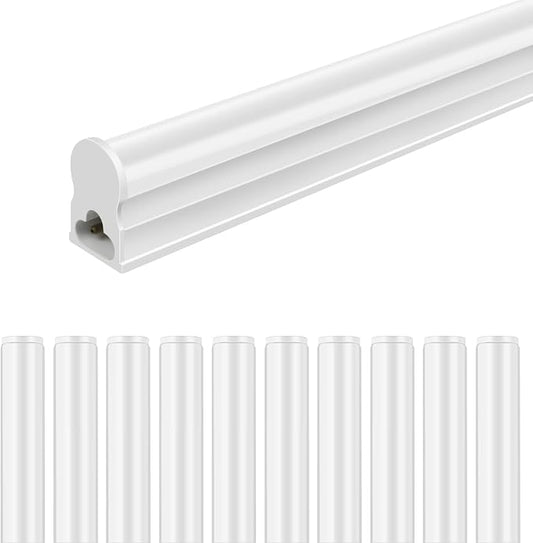 LightingWill 10 Pack LED Shop Light 4FT, Warm White 3000~3500K, 20W, Linkable T5 Integrated Fixture, Utility LED Ceiling Light and Under Cabinet, Corded Electric with Built-in ON/Off Switch