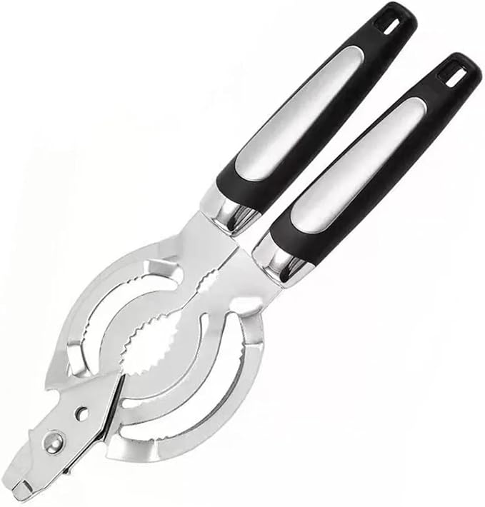 Stainless Steel Can Opener Adjustable Jar Lid Gripper Labor-Saving Multifunctional Bottle Opening Tool Picnic(Black)