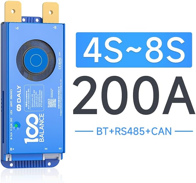 DALY BMS 200A 4S - 8S Built in Bluetooth 1A Active Cell Balancing RS485 CAN for 12V - 24V LiFePO4/Li - ion/LTO Battery Packs Perfect for RV, Portable Power Station, Trolling Motor