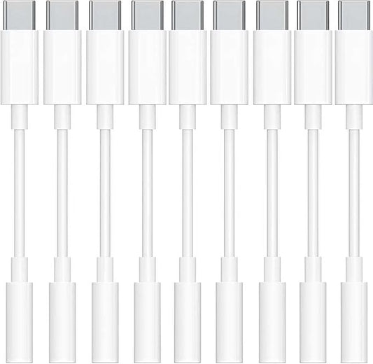 10 Pack Usbc to 3.5mm Jack Audio Adapter,The Headphone Adapter to USB C Compatible with iPhone 17/16/15 Series,Samsung Galaxy S25,S24,S23 Ultra,Note 20,iPad Pro,MacBook,Pixel XL and More