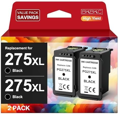 275XL Black Ink Cartridge Replacement for Canon PG-275 Black Ink Remanufactured 275XL Ink Compatible with TS3500 TS3520 TS3522 TS3700 TS3720 TS3722 TR4700 4720 TR4722 TR4723 Printers (2 Black)