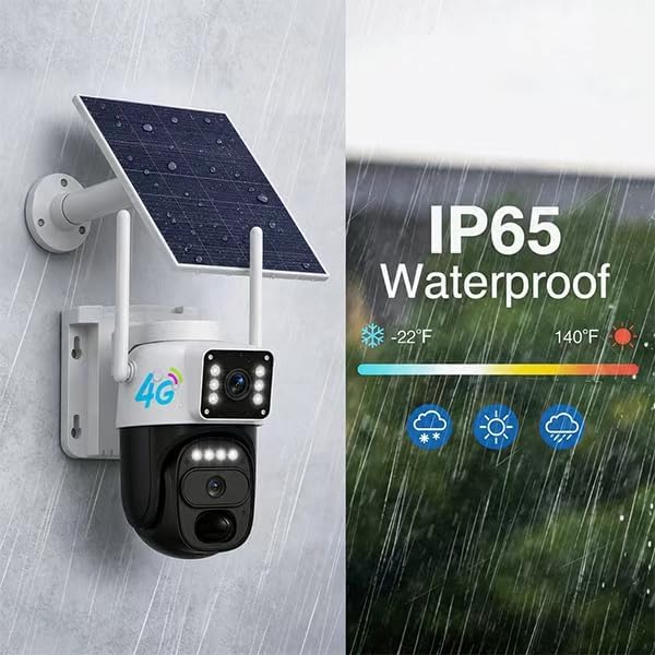 HAWKRAY 4G LTE Outdoor Solar-Powered Cellular Security Camera (Built-in SIM Card, Data Plan Required; No Wi-Fi), Dual Lens, 355° PTZ, Color Night Vision, PIR Motion Detection, Two-Way Audio