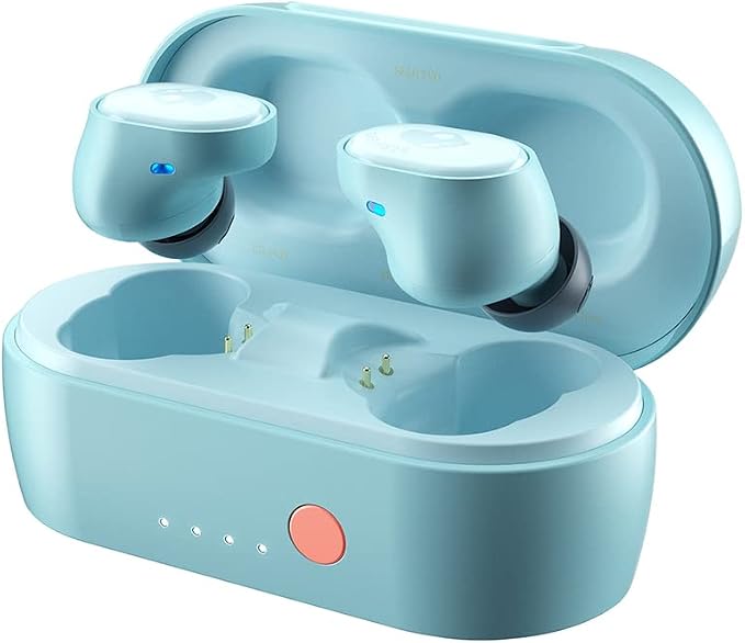 Skullcandy Sesh Evo in-Ear Wireless Earbuds, 24 Hr Battery, Microphone, Works with iPhone Android and Bluetooth Devices - Bleached Blue