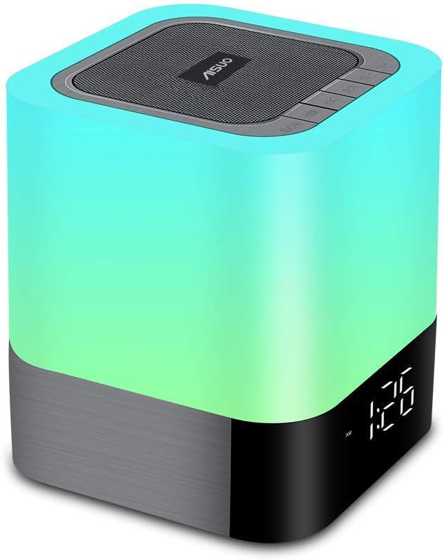 Night Light-5 in 1 Bedside Lamp with Bluetooth Speaker, 12/24H Digital Calendar Alarm Clock, Touch Control, Support TF and SD Card, Music Player, Gift for Girls Boys Teens,Warm White