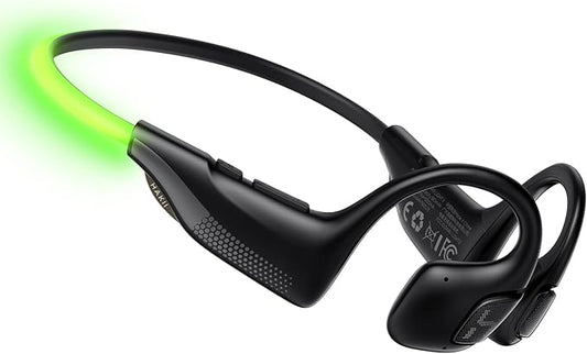 HAKII Light 2 Open Ear Headphones, IPX5 Running Headphone with 180° Ultra-Bright Beacon String, BT 6.0, 16H Playtime, Air Conduction Headphones Open Ear Earbuds for Fitness, Cycling, Outdoor - Green