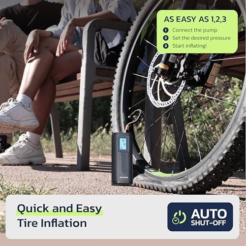 Woowind Tire Inflator & Power Bank 2 in 1 Portable Air Compressor, Electric Bike Pump with Digital Pressure Gauge, Air Pump for Car Tires, Bicycle, Motorcycle, Scooter, Balls (AP2-P)