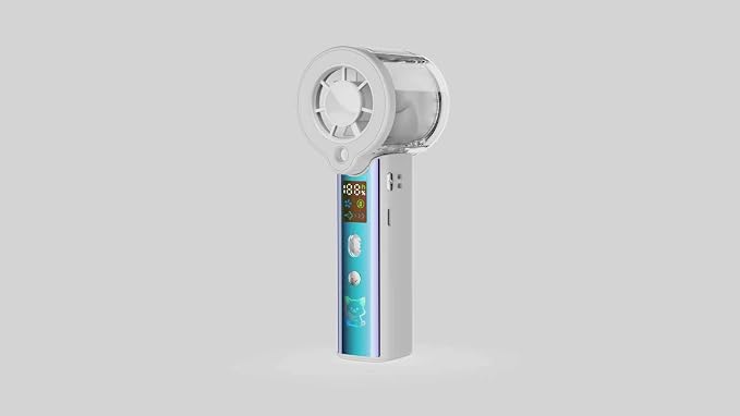 Portable Misting Fan, Handheld Rechargeable Fan with Water Mist, Personal Mini Turbo Fan with 1-100 High Speeds (20000 RPM), LED Light for Music Festival, Summer Trip Must-Haves, Holographic White Fan