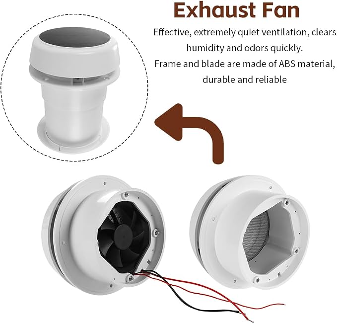 12V RV Exhaust Fan,3500R/min Roof Fan with Solar Charging ABS Caravan Ceiling Mushroom Head Vent for Homes Camper Trailer Travel Motorhome
