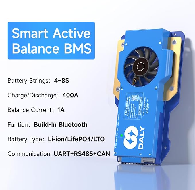 DALY Smart Active Balance BMS 400A 12V-24V 4S-8S Built-in Bluetooth with RS485 CAN PCB Battery Protection Board for Li-ion LifePO4 LTO Battery Pack