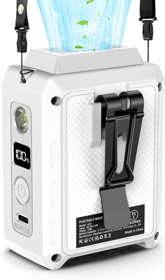 CAZOKASI Wearable Waist Clip Fan with Lighting Desktop Stand 16000rpm Runtime upto 20 hours (5000mAh / White)