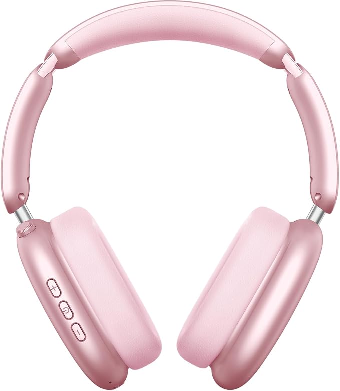 Wentronic Y02 Active Noise Cancelling Headphones, Wireless Over-Ear Bluetooth 5.4 Headphones with Microphone, 60H Playtime, Hi-Res Audio, Big Bass, Foldable Lightweight for Travel Home Office, Pink