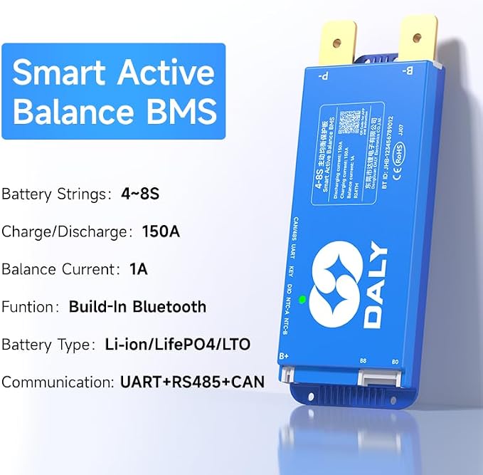 DALY Smart Active Balance BMS 150A 12V-24V 4S-8S Built-in Bluetooth with RS485 CAN PCB Battery Protection Board for Li-ion LifePO4 LTO Battery Pack
