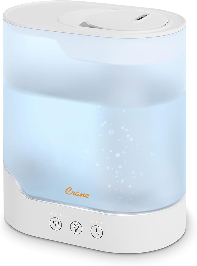 Crane 0.7 Gallon Top Fill Cool Mist Humidifier and Aroma Diffuser, with Color-Changing Night Light and Aroma Diffuser Function, Humidifier For Bedroom, Office or Nursery
