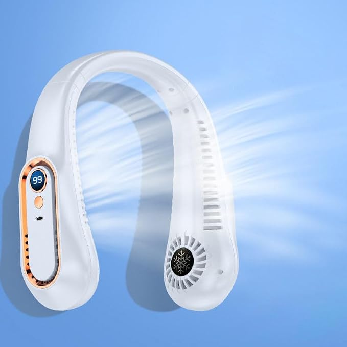 2500mAh portable neck fan, rechargeable USB portable cold fan with 5-speed wind speed and digital display, no blade design (White 2500mAh)